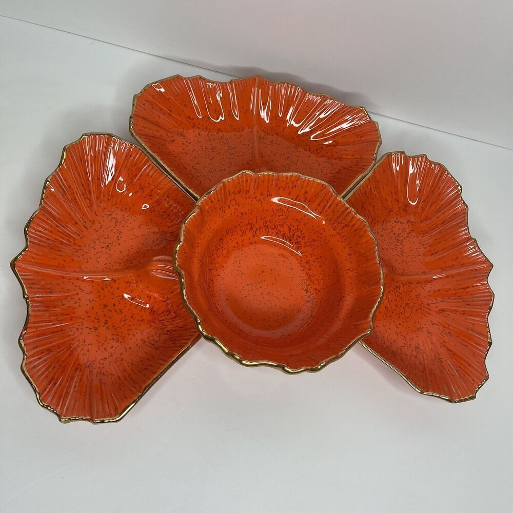 MCM Pottery‎ Sectional Relish Tray REPLACEMENT Dishes Orange Speckle G20 USA